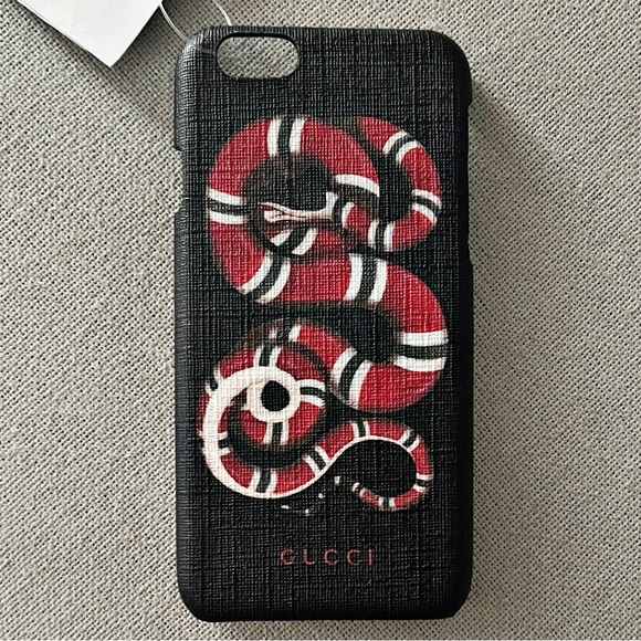 Gucci Serpent Print Phone Case in Black/Red New in Box